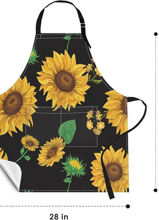 Britimes Apron Home Kitchen Cooking Baking Gardening for Women Men with Pockets Sunflowers Floral Flowers Leaf Vintage 32x28 inch