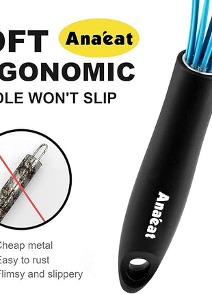 Anaeat Silicone Kitchen Whisk Set of 4, Perfect for Non-Stick Cookware, Milk and Egg Beater Blender for Whisking, Cooking, Baking, Beating - 11'' Flat Whisk and 8.5''+10.5''+12'' Balloon Whisks (Blue)