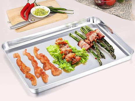 TeamFar Baking Sheet, Stainless Steel Baking Pan Cookie Sheet, Healthy & Non Toxic, Rust Free & Less Stick, Easy Clean & Dishwasher Safe