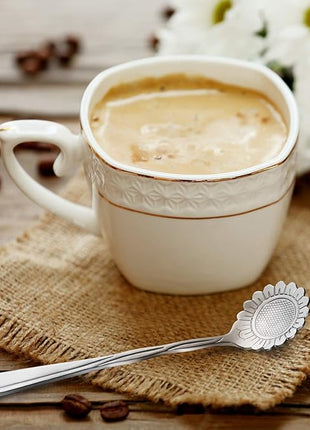 Chengu 8 Pieces Flower Coffee Tea Spoons Stainless Steel Sugar Spoons Tea Party Flower Fancy Tableware Set Stir Bar Creative Stirring Teaspoon, 8 Different Patterns(Silver)