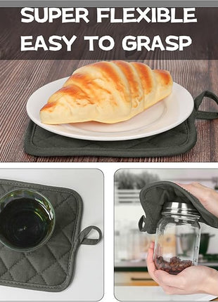 Oven Mitts and Pot Holders Set, Pack of 4, Heat Resistant Silicone Kitchen Mini Oven Mittens for 500 Degrees, Mini Oven Gloves and Hot Pads for Baking Grilling Barbecue Microwave Machine Washable