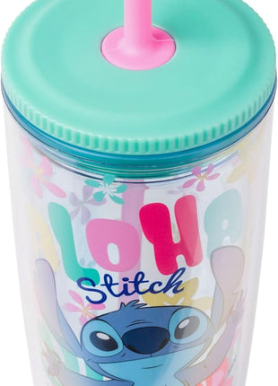 Silver Buffalo Disney Lilo and Stitch “Aloha” Spill Resistant Plastic Tumbler, 20 Ounces