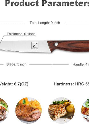 imarku Steak Knives Set of 6, Japanese HC Steel Premium Serrated Steak Knife Set with Ergonomic Handle and Gift Box, Home Essential, Best Chrismas Gifts for Women and Men