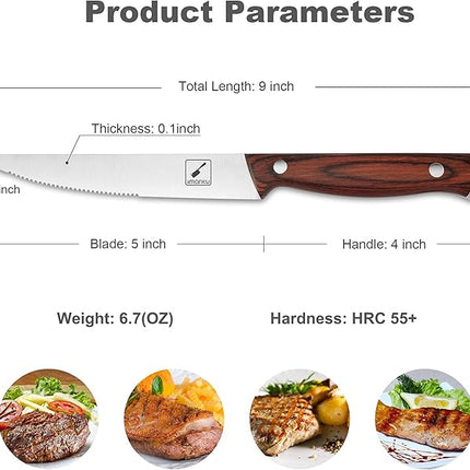 imarku Steak Knives Set of 6, Japanese HC Steel Premium Serrated Steak Knife Set with Ergonomic Handle and Gift Box, Home Essential, Best Chrismas Gifts for Women and Men