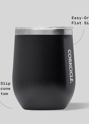 Corkcicle Stemless Wine Tumbler - Keeps Drinks Cold for 6 Hours - Triple-Insulated Stainless Steel - Non-Slip Base - Summer Drinkware Gift - Keeps Drinks Ice Cold - 12 oz - Matte Black