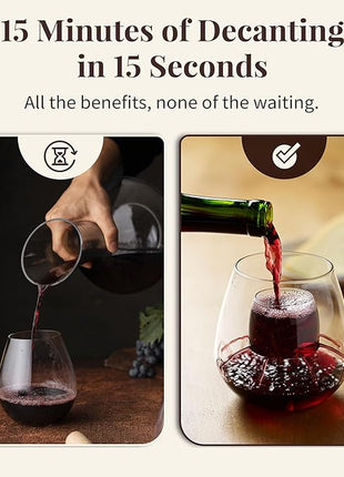 Stemless Aerating Wine Glasses (Set of 2) by Chevalier Collection – Patented Wine Glasses with Built In Aerator