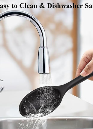 Silicone Cooking Spoon, Nonstick Kitchen Spoons for Cooking, Slotted and Solid Serving Spoon Heat Resistant, Silicone Mixing Spoons Basting for Nonstick Cookware 4 Pack