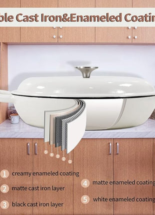 Cast Iron Dutch Oven 3.8 Quart Dutch Oven Pot with lid White Heavy Duty Dutch Oven Dual Handles Porcelain Enameled Cast Iron Skillet Family or Friends Gifts