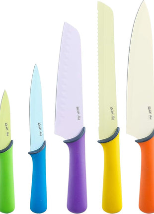 GLAD Knife Set for Kitchen – Stainless Steel Chef Knives with Sheaths | Sharp Colored Blades with Non-Slip Handles | Assorted Nonstick Cooking Essentials for Home