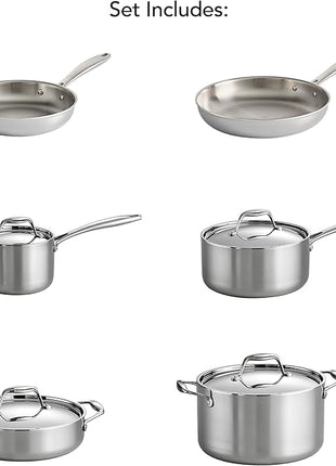Tramontina Signature Tri-Ply Clad Stainless Steel 10-Piece Cookware Set with Lids, Pots and Pans Kitchen Set, Induction-Ready, Dishwasher-Safe, NSF-Certified, Made in Brazil