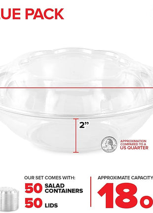 Stock Your Home 18oz Clear Plastic Salad Bowls with Lids Disposable (50 Pack) Mini Takeout Container with Snap on Lid for Fruit Salads, Quinoa, Lunch and Meal Prep, Acai Bowl, To-Go Party Containers