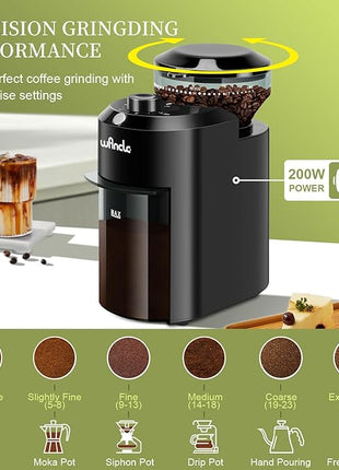Wancle Electric Burr Coffee Grinder - Adjustable with 28 Precise Grind Settings for 12 Cups - Professional Coffee Bean Grinder (Plastic, Black)