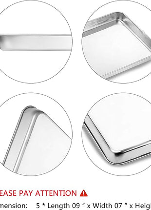 Baking Sheets 5 Pieces, Bastwe Stainless Steel Baking Pan Tray Cookie Sheet, Rectangle Size 9 X 7 X 1 inch, Healthy & Non Toxic, Rust Free & Mirror Finish, Easy Clean & Dishwasher Safe