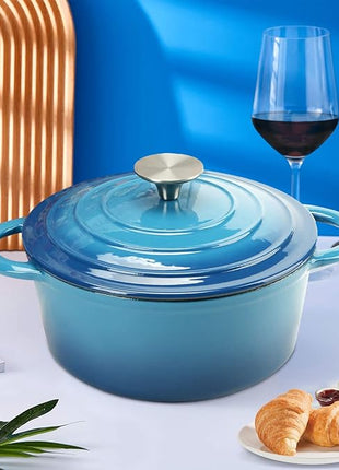 Dutch Oven 5 Quart Enameled Cast Iron Dutch Oven Pot with Self Basting lid Blue Heavy Duty Dutch Ovens Dual Handles Porcelain Enameled Cast Iron Pot Family or Friends Gifts