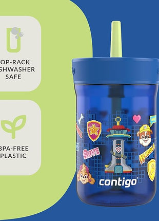 Contigo Leighton Kids Paw Patrol Plastic Water Bottle, Spill-Proof Tumblers with Straw, Dishwasher Safe, 14oz, Power Pups, Blue