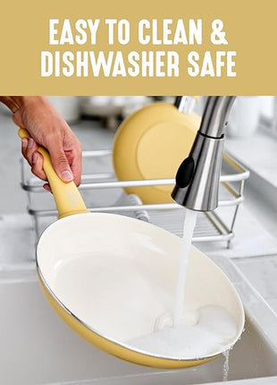 GreenLife 16 Piece Nonstick Cookware Set, Soft Grip Non-Toxic PFAS-Free Ceramic Pots & Pans, Dishwasher & Oven Safe, Frying, Sauce, Saute, Utensils, Glass Lids, Stay-Cool Handles, Wobble Free, Yellow