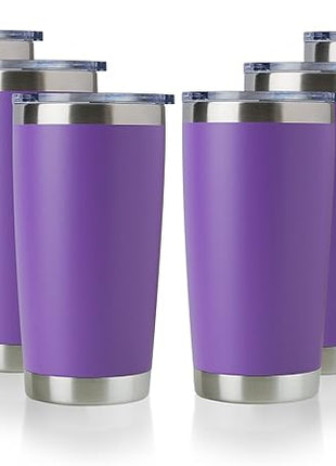 DOMICARE 20oz Stainless Steel Tumbler Bulk with Lid, Double Wall Vacuum Insulated Travel Mug, Powder Coated Coffee Cup (Powder Purple, 8)
