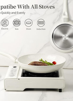 8 Inch Non Stick Frying Pan - White Ceramic Non Stick Skillet Frying Pans, Safe&No Toxic Egg Omelette Frying Pan, Small Nonstick Cookware Cooking Pan, Induction Compatible, PFOA&PFAS Free