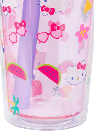 Silver Buffalo Sanrio Hello Kitty Tropical Summer Plastic Boba Tumbler with Lid and Wide Straw, 24 Ounces