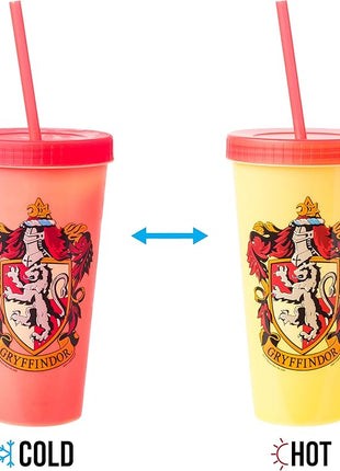 Silver Buffalo Harry Potter House Crests 4 pack Color Change Plastic Tumbler, 24 Ounces