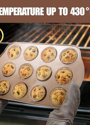 Nonstick Muffin & Cupcake Pan Set (2 Pack) - 12 Cup Regular + 24 Cup Mini Muffin Tins | Heavy Duty Gold Carbon Steel, Rust-Resistant, Easy Release