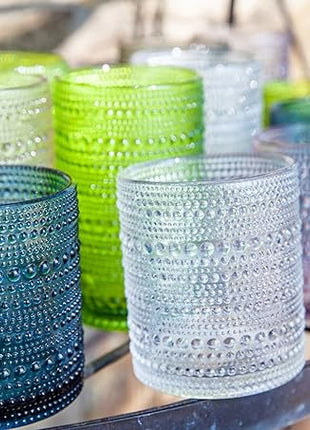 Fortessa Jupiter Beaded Hobnail Glass, 10 Ounce Double Old Fashioned (Set of 6), Purple