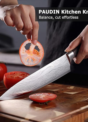 PAUDIN Chef Knife, 8 Inch High Carbon Stainless Steel Sharp Kitchen Knife with Ergonomic Handle, Gift Box for Family & Restaurant