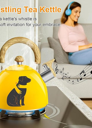 ARC Stainless Steel 2-Quart Whistling Yellow Tea Kettle with Magic Color Changing Design, Stovetop Teapot With Folding Cup & Trivet Mat