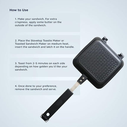 Jean-Patrique Stovetop Panini Grill Press Sandwich Maker, Black – Ceramic Nonstick Grilled Cheese Maker with Handles - Indoor & Outdoor Double-sided Sandwich Toaster