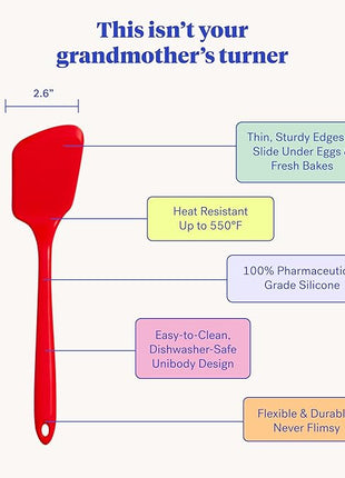 GIR: Get It Right Silicone Kitchen Spatula Turner - Non-Toxic Cooking Utensils for Nonstick Cookware, Cooking and Baking, Mini - 11IN - Red