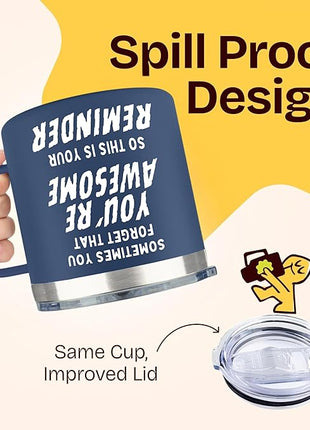 Christmas Dad Gifts Cup - Sometimes You Forget Your Awesome Present Navy 14oz Motivational Coffee Tumbler Christmas Idea for Boyfriend, Husband, Dad Inspirational Mugs Gift for Men Who Have Everything