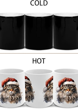 Caliamary Heat Changing Mug, Funny Cat Heat Changing Ceramic Coffee Mug, 11 oz Heat Sensitive Color Changing Coffee Mug Cup, Cute Xmas Gift Mug for Women Men Kids… (Brown cat)