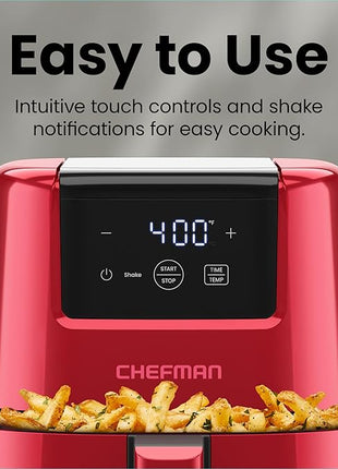 CHEFMAN 2 Qt Mini Air Fryer – Digital Space-Saving Compact Air Fryer with Nonstick and Dishwasher Safe Basket, Quick & Easy Meals in Minutes, Features Digital Timer and Shake Reminder – Red