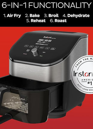 Instant Pot Vortex Plus 6QT Air Fryer with Odor Erase Technology,6-in-1 Functions that Crisps,Roasts, Broils,Dehydrates, Bakes & Reheats, 100+In-App Recipes, from the Makers of Instant Pot,1700W,Black