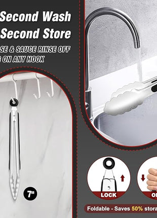 Walfos 7 inch Small Kitchen Tongs for Cooking, Mini Silicone Serving Tongs, Great for Cooking, Salad, Grilling, Pasta, Steaks, Vegetables