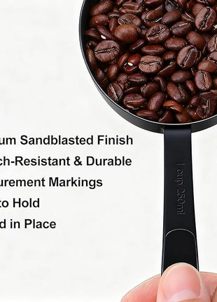 Measuring Cups and Spoons Set, Titanium-Plated Matte Black Stainless Steel 10 Piece for Cooking and Baking (5 Cups + 5 Spoons All Black)