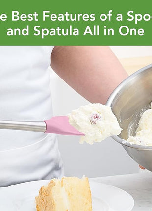 Tovolo Spoon Spatula Spoonula with Stainless Steel Handle Ergonomic Grip Pink Sorbet, Silicone Scoopula Kitchen Utensil Non Scratch Easy Clean Dishwasher Safe Heat Resistant Flex Core Scoop Spatula