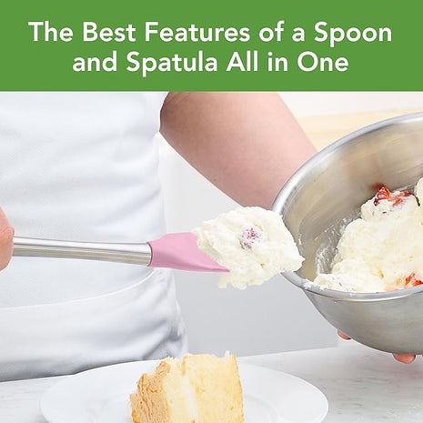 Tovolo Spoon Spatula Spoonula with Stainless Steel Handle Ergonomic Grip Pink Sorbet, Silicone Scoopula Kitchen Utensil Non Scratch Easy Clean Dishwasher Safe Heat Resistant Flex Core Scoop Spatula