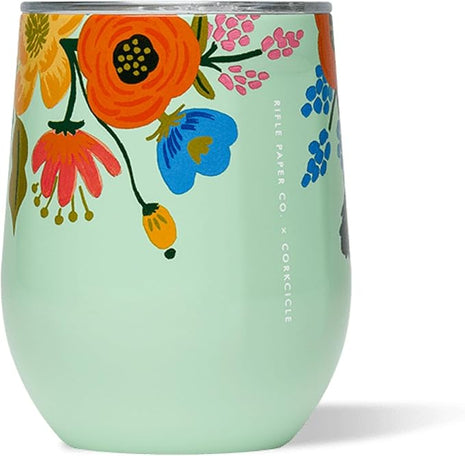 Corkcicle Stemless Insulated Wine Glass Tumbler - Keeps Beverages Cold 6 Hrs Hot 3 Hrs - Stainless Steel - Easy-Grip - Gift for Mom - Great for Mother's Day or Christmas - 12 oz - Mint Lively Floral
