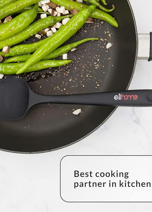 Elihome Chef Series 3 Piece Silicone Spatula Set - 600°F Heat Resistant Non Stick Rubber Kitchen Scraper Spatulas for Cooking, Baking, Mixing – BPA Free and LFGB Certified Silicone(Black)