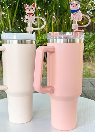 Velaco 10Pcs 0.4in/10mm Diameter Silicone Straw Covers Cap Compatible with Stanley 20 30&40 Oz Cup, Cute Cat Straw Toppers for Stanley 40 Oz Tumbler with Handle, Dust-Proof Straw Caps for Water Bottle