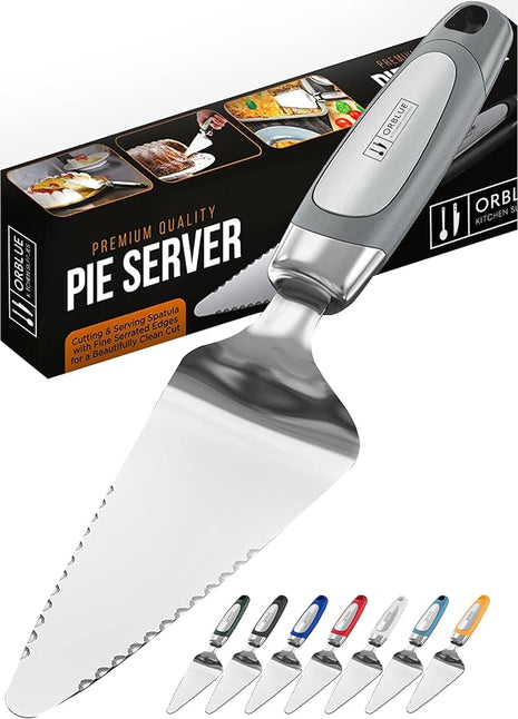 Orblue Pie Server, Essential Kitchen Tool, Serrated on Both Sides, Great for Right or Left Handed Chef, Stainless Steel Flatware, Cake Cutter, Gray