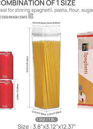 Vtopmart 4 PCS Airtight Food Storage Containers, BPA Free Plastic Spaghetti Pasta Containers with Easy Lock Lids, for Kitchen Pantry Organization and Storage, Include 24 Labels, 1.8L