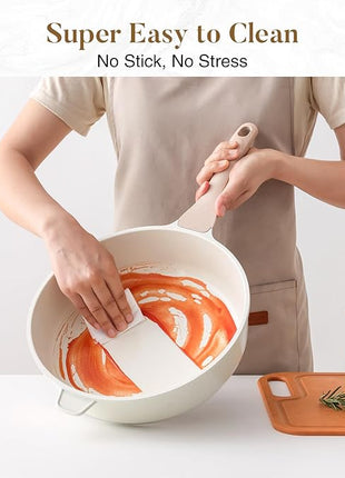 Kordisen Nonstick Ceramic Deep Frying Pan, 10 Inch Non Toxic Skillet with Lid, Healthy Jumbo Cooker, Saute Pan for Cooking, Induction Cookware, PFOA & PFAS Free (Cream)