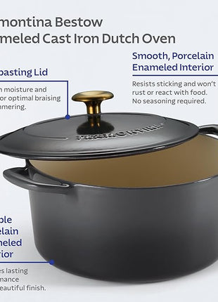 Tramontina Bestow Enameled Cast Iron Dutch Oven Pot with Lid, Round 5.5-quart, Smoke (Gold Knob)