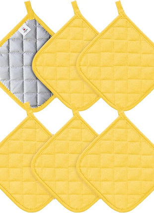 Joyhalo 6 Pack Pot Holders for Kitchen,Cotton Oven Holder with Great Heat Resistance,Non Slip Hot Pads for Kitchen Clearance,Yellow