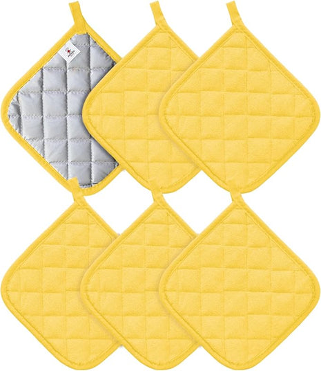 Joyhalo 6 Pack Pot Holders for Kitchen,Cotton Oven Holder with Great Heat Resistance,Non Slip Hot Pads for Kitchen Clearance,Yellow
