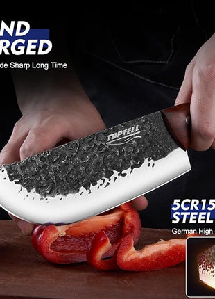 8PCS Chef Butcher Fish Knife Set for Meat Cutting with Roll Bag, Hand Forged Meat Cleaver Knife Boning Carving Knife Set for Home、Camping、BBQ