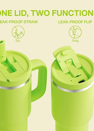 40 oz Tumbler with Handle and Straw: Stainless Steel Insulated Tumbler Keeps Cold for 24 Hours, Leakproof Travel Cup Fits in Cup Holder and BPA-Free,Sharp Green