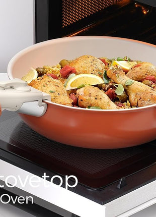 15Pcs Pots and Pans Set Non Stick, Cookware Sets with Detachable Handle, Nonstick RV Kitchen Cooking Tools Removable Handles, Oven Safe, Induction Fast, Stackable Induction Cookware, Tangerine